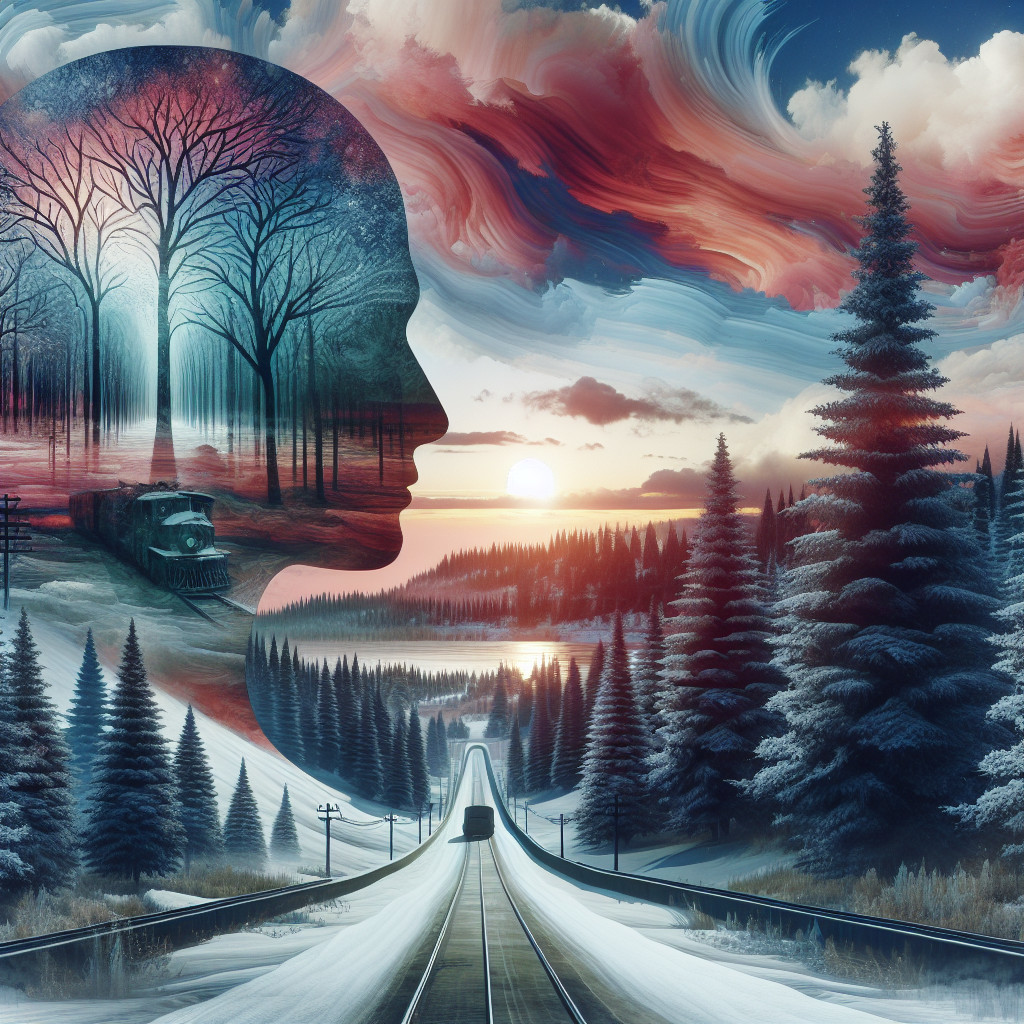 Surreal Landscape with Vibrant Nature and Train Journey