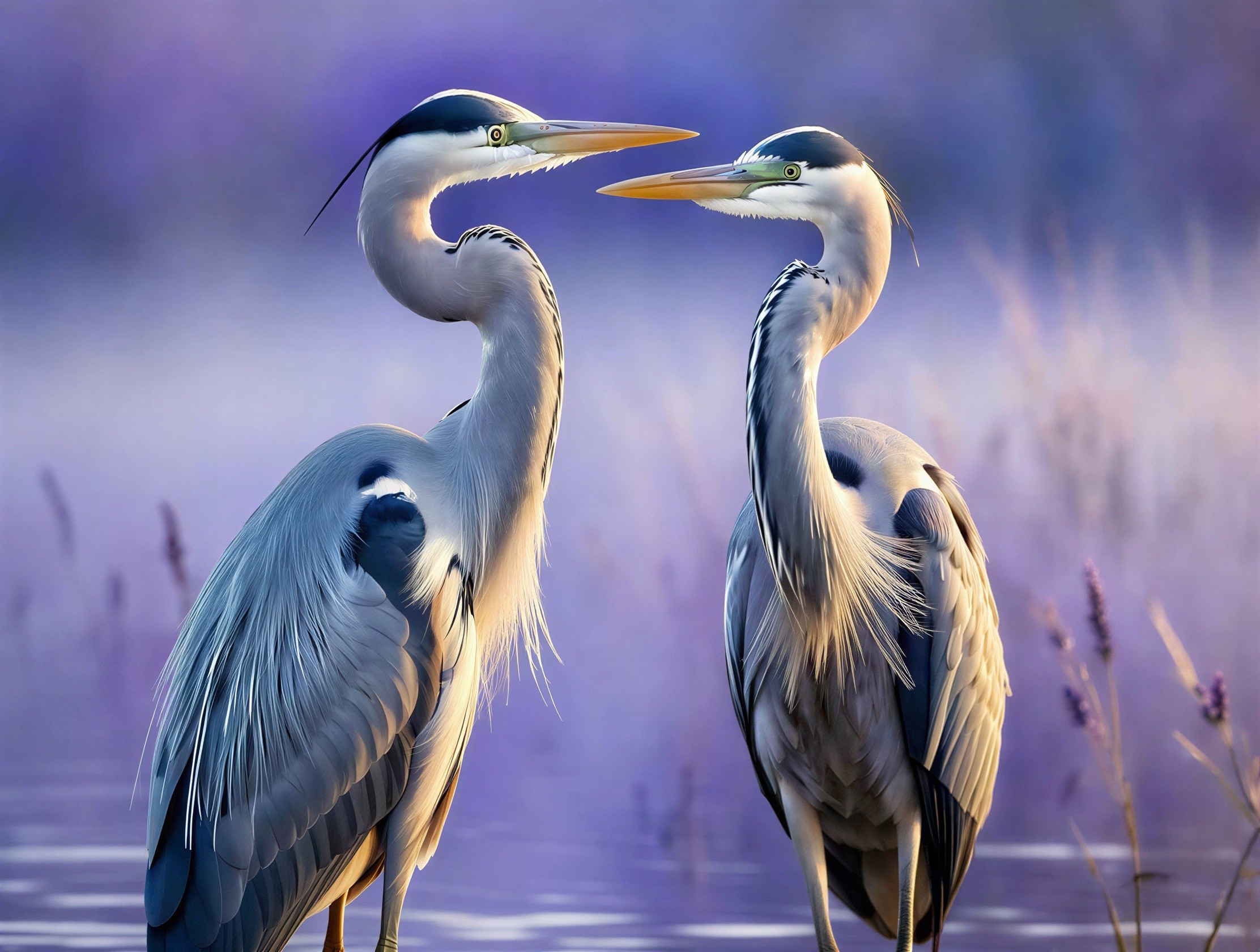 Great Blue Herons in Lavender Water Painting