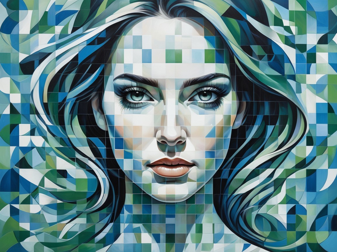 Abstract Portrait of a Woman in Geometric Shapes