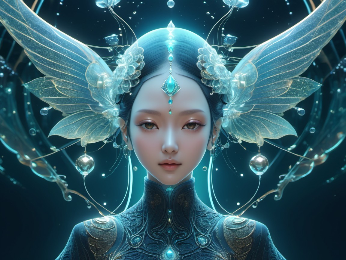 Portrait of a young woman with butterfly wings and aura