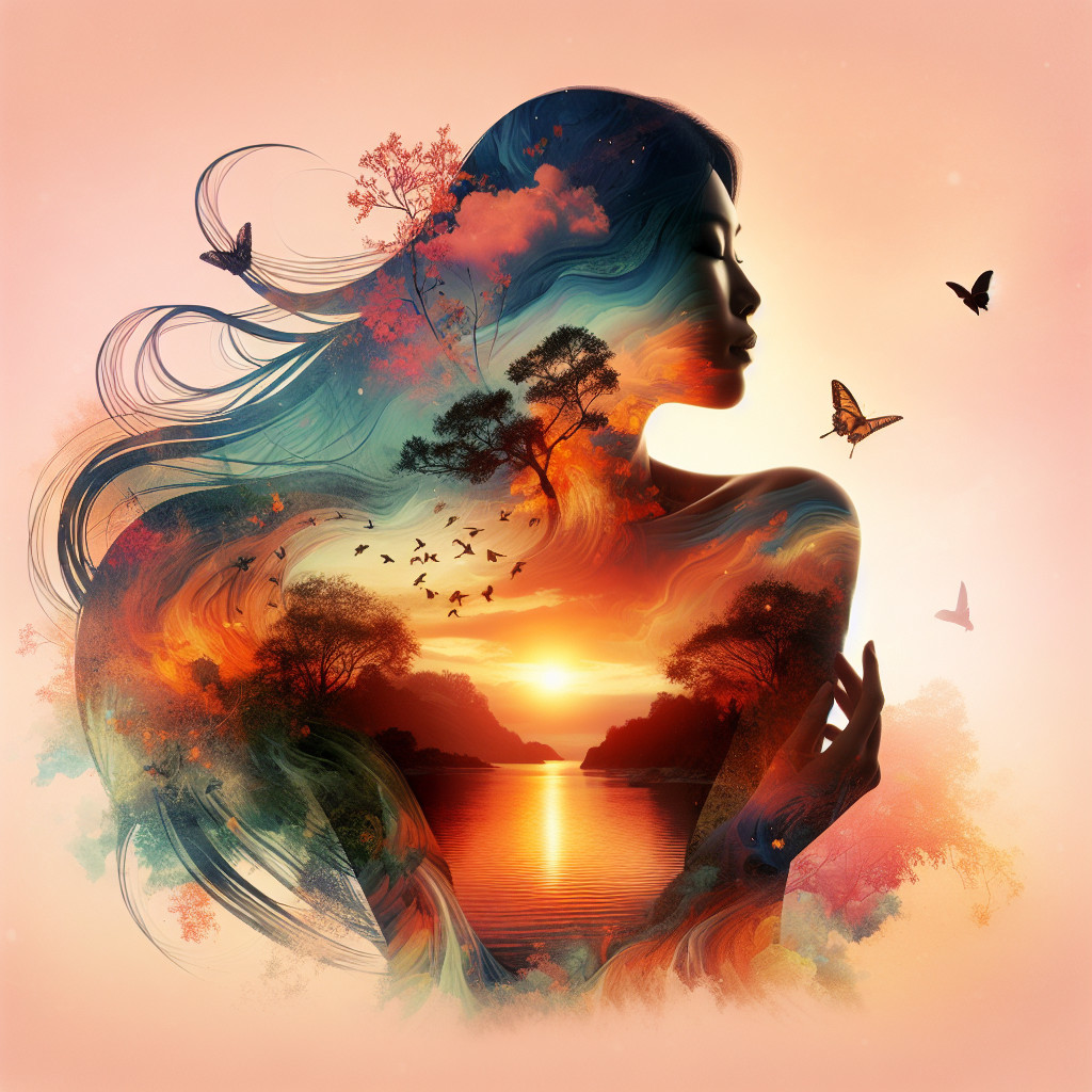 Silhouette of a woman amidst vibrant nature colors
