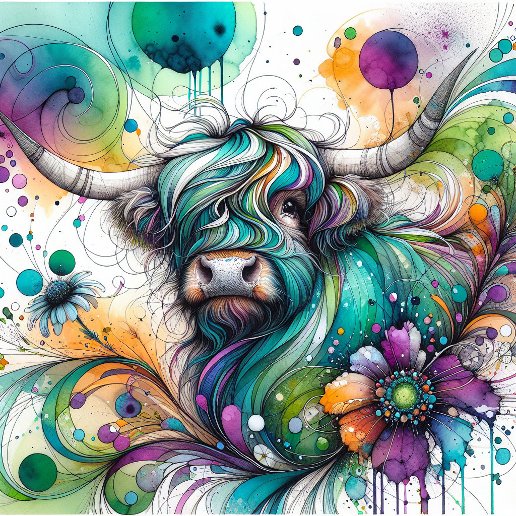 Vibrant Illustration of a Colorful Highland Cow