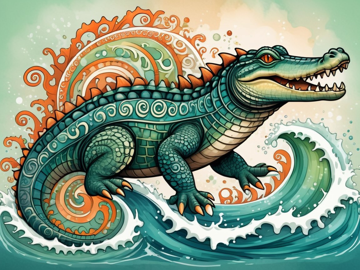 Vibrant Illustration of a Crocodile-like Creature