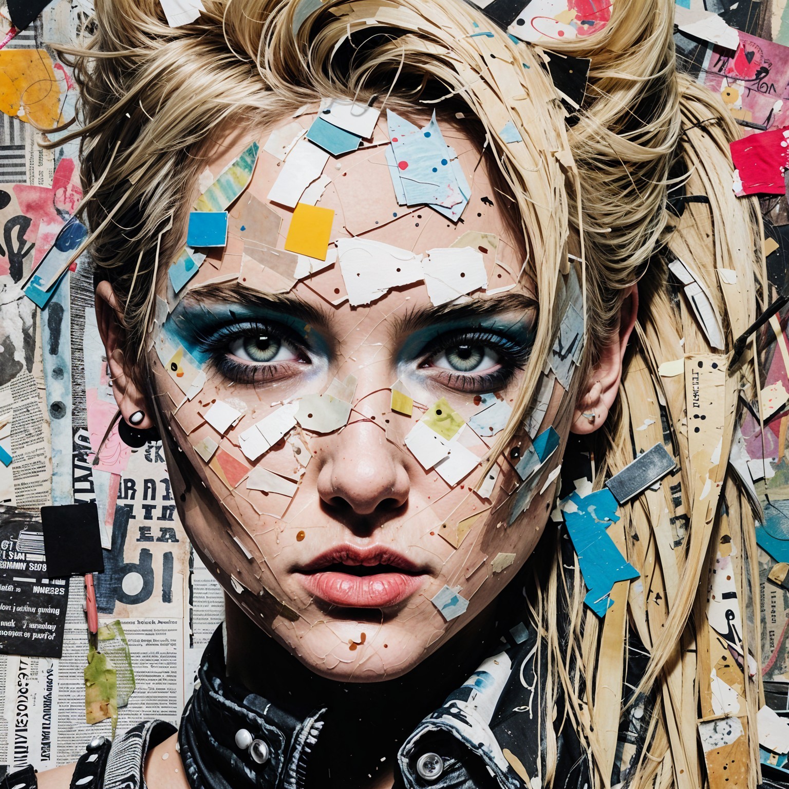 Portrait of a Young Woman with Mixed-Media Aesthetic