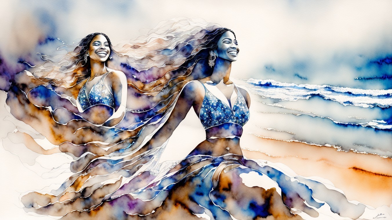 Ethereal Woman Dancing by the Ocean in Pastel Hues