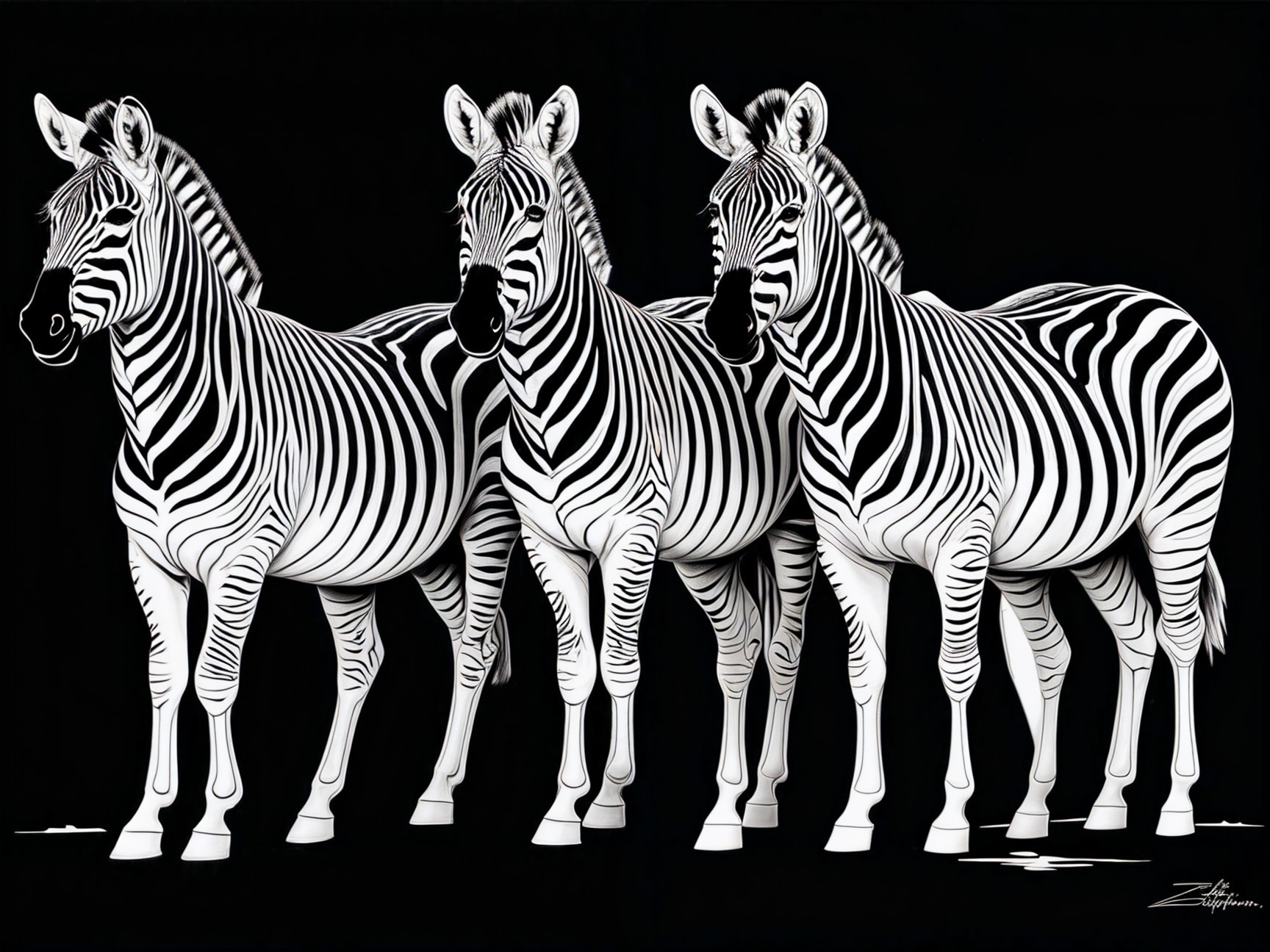 Zebras in Bold Black and White Stripes Artwork