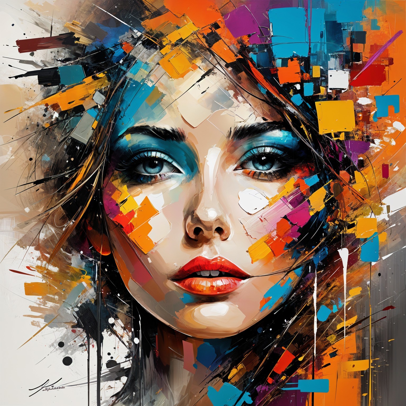 Portrait of a woman with abstract colorful backdrop