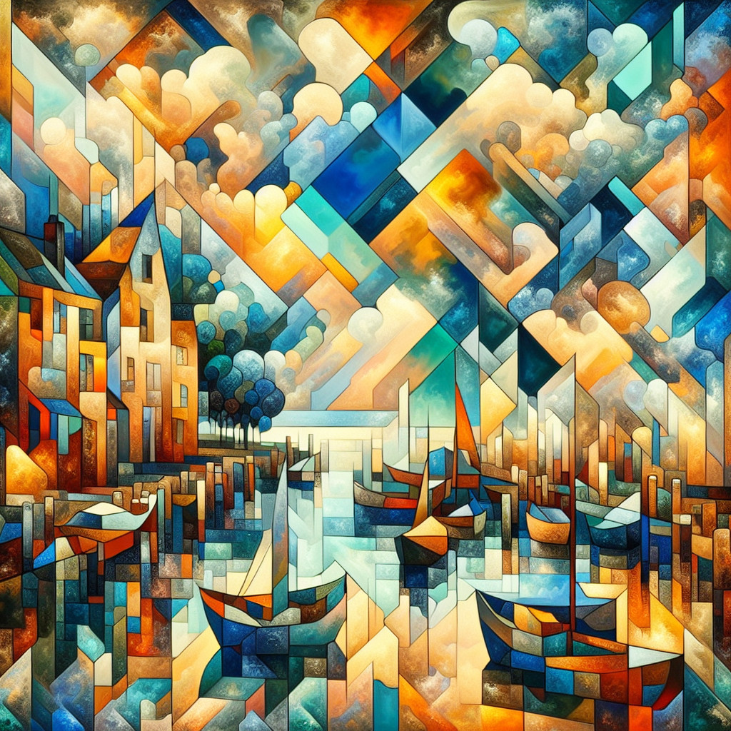 Abstract Landscape with Vibrant Waterfront Scene