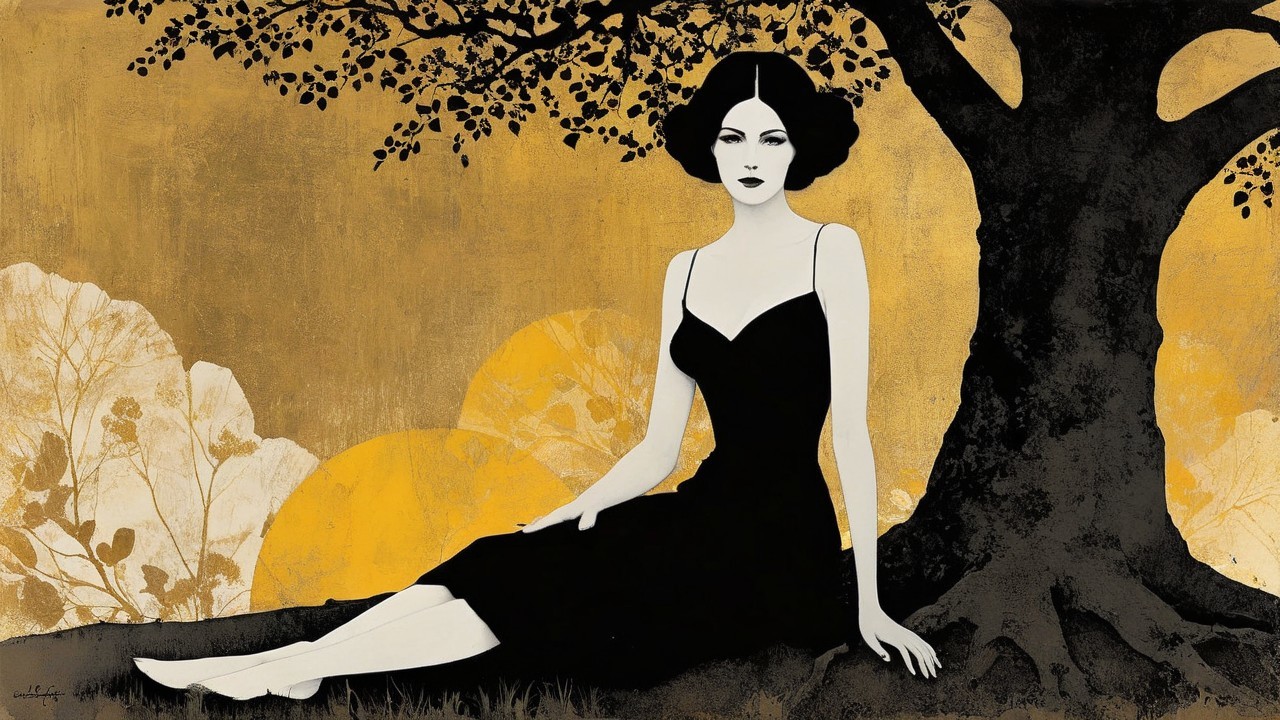Serene Woman in Elegant Dress Beneath a Tree