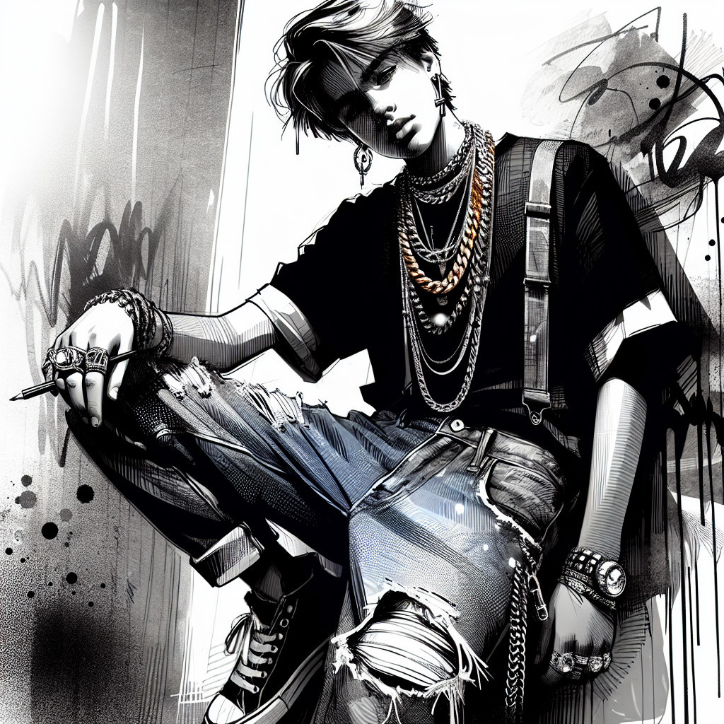 Stylish Figure in Black Tee and Distressed Jeans