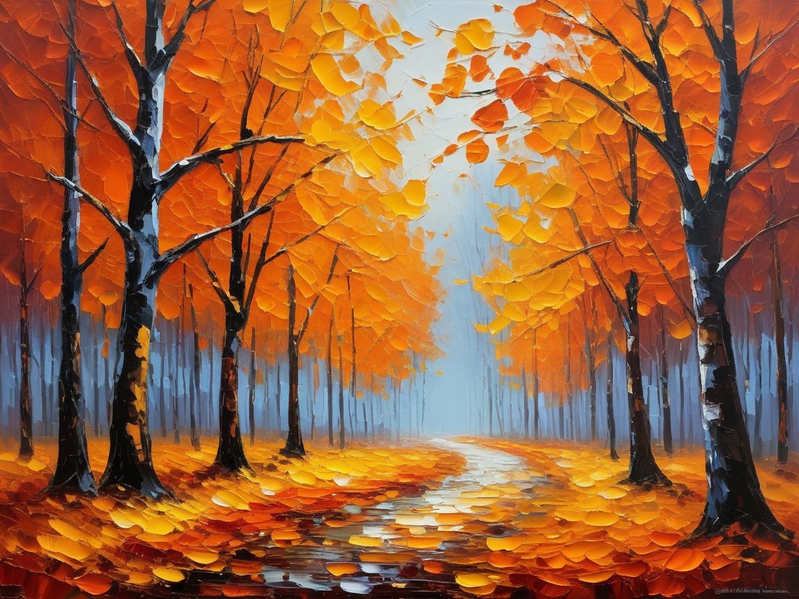 Vibrant Autumn Landscape with Colorful Foliage and Mist
