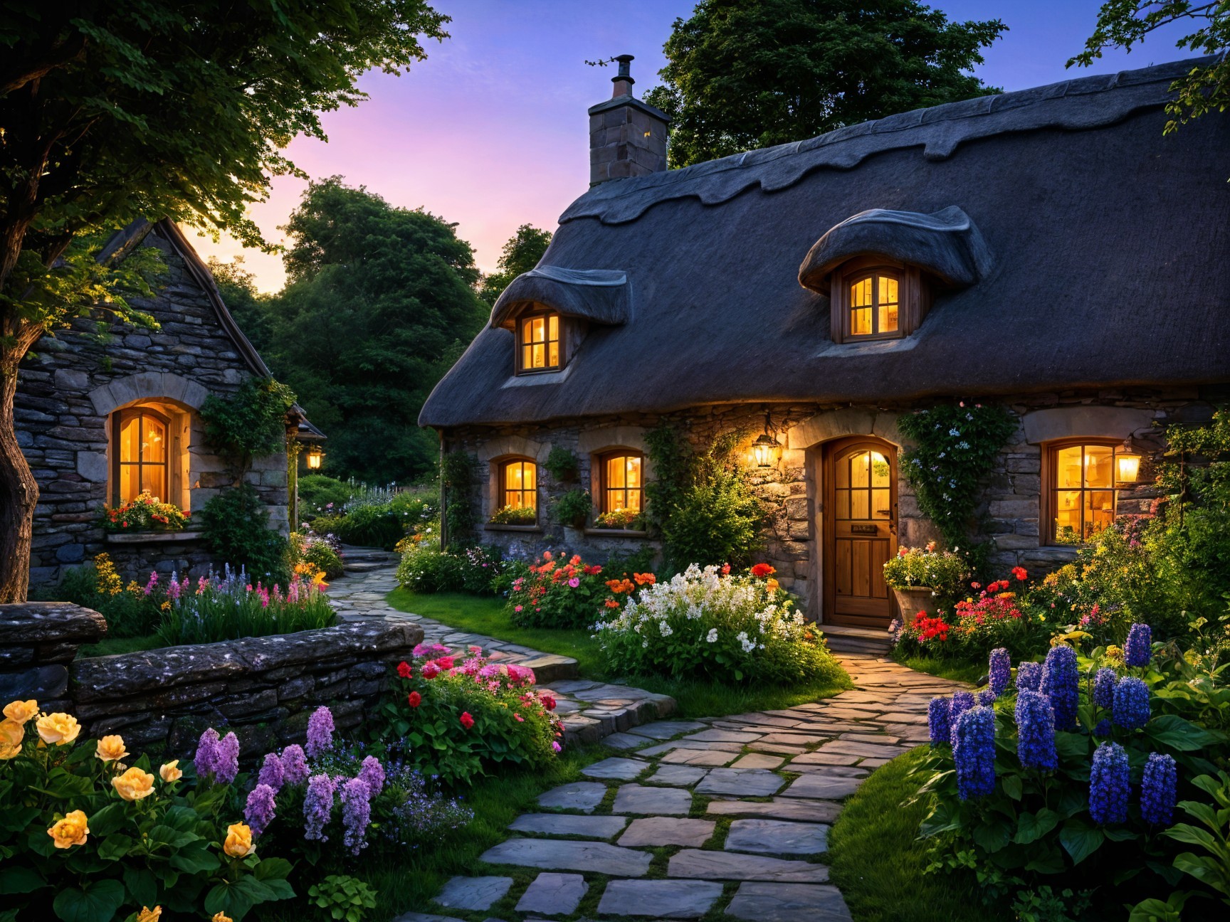 Charming Thatched-Roof Cottage Surrounded by Greenery