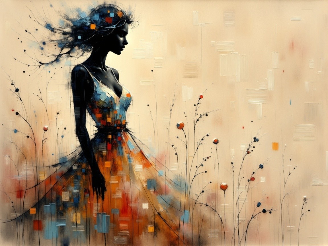 Silhouette of a Woman in Pastel Abstract Landscape