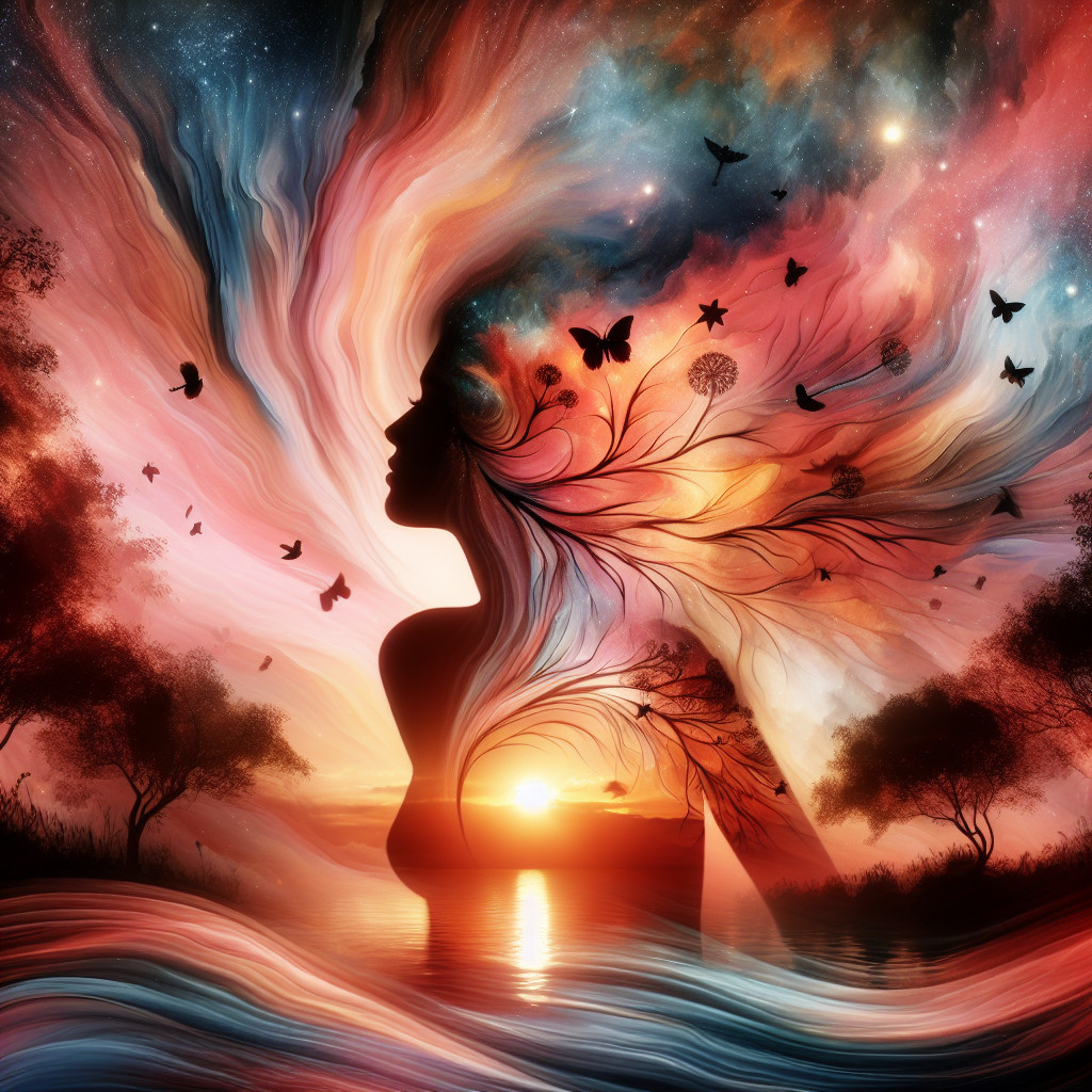 Dreamlike Scene with Silhouette and Cosmic Elements
