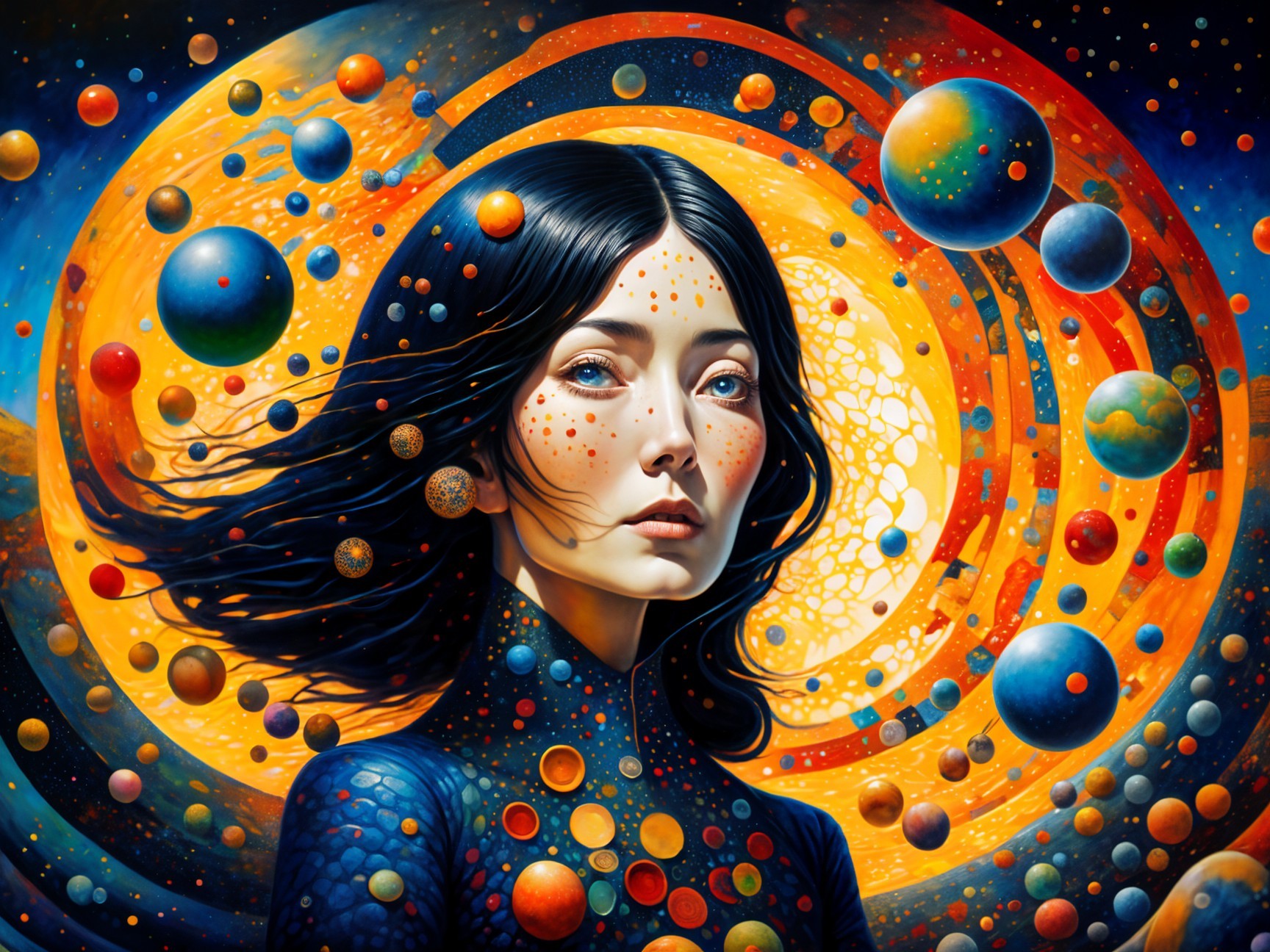 Portrait of a Young Woman in a Cosmic Background