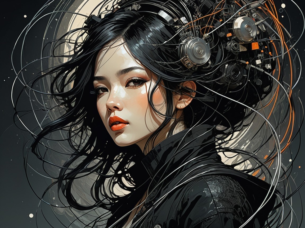 Portrait of a woman with futuristic elements and beauty