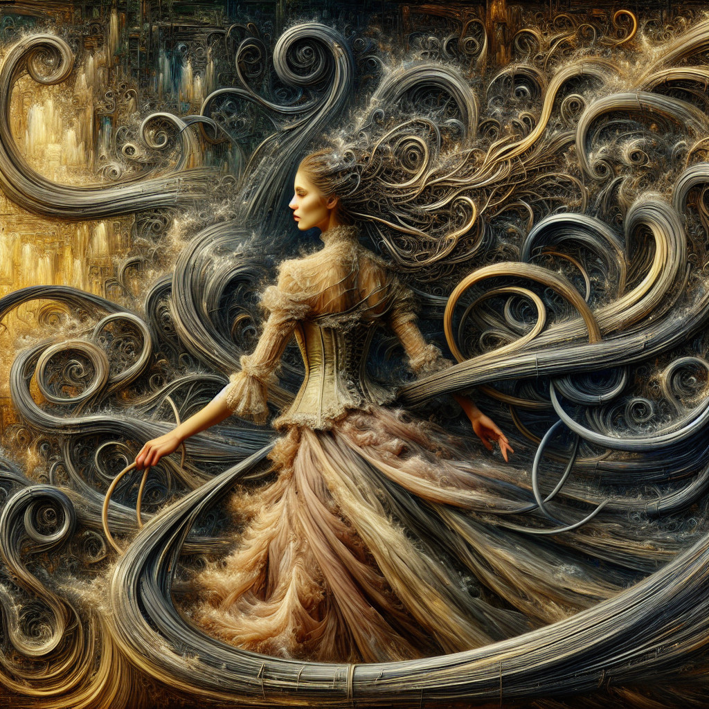 Fantastical Scene of a Woman in an Elegant Gown