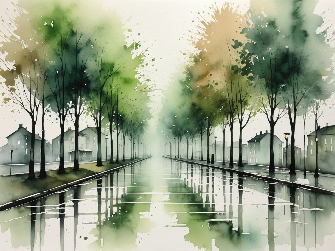 Tranquil Tree-Lined Street with Autumn Hues