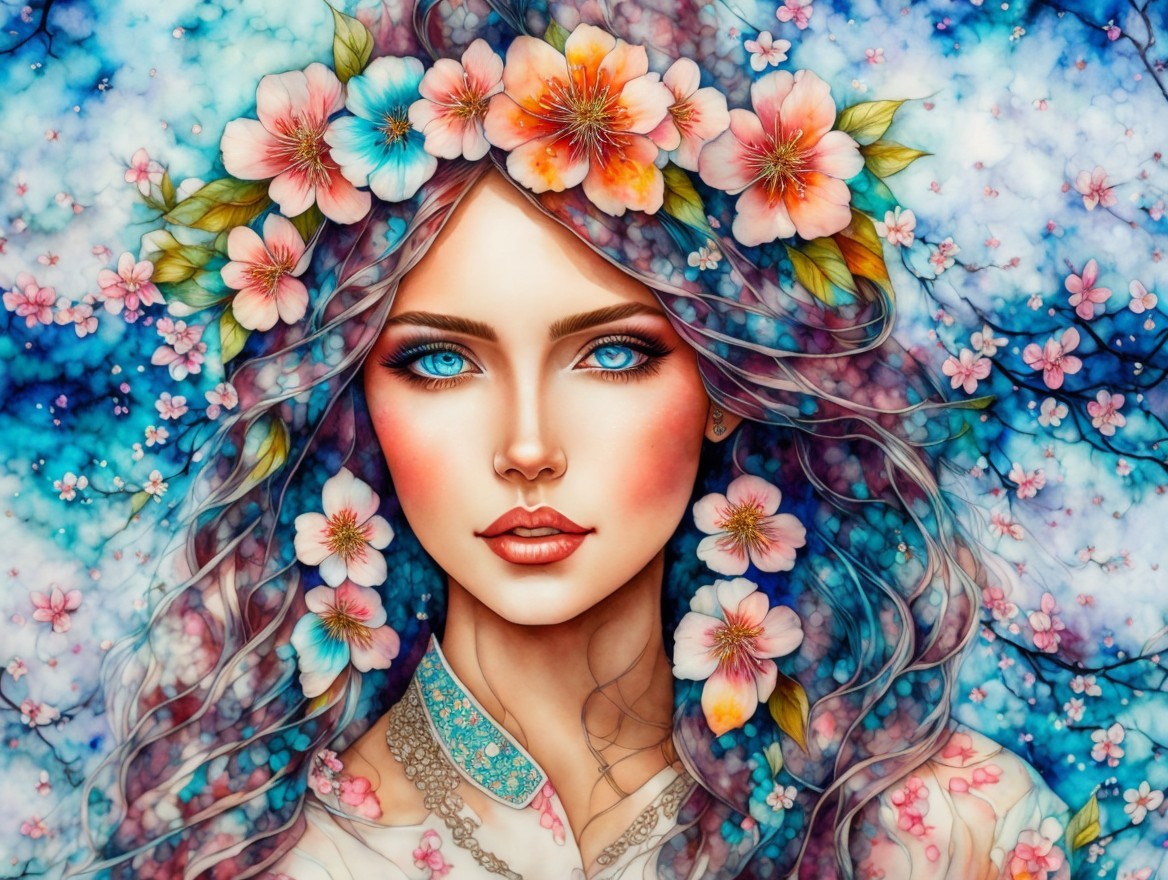 Portrait of a Woman with Flowers and Dreamy Background