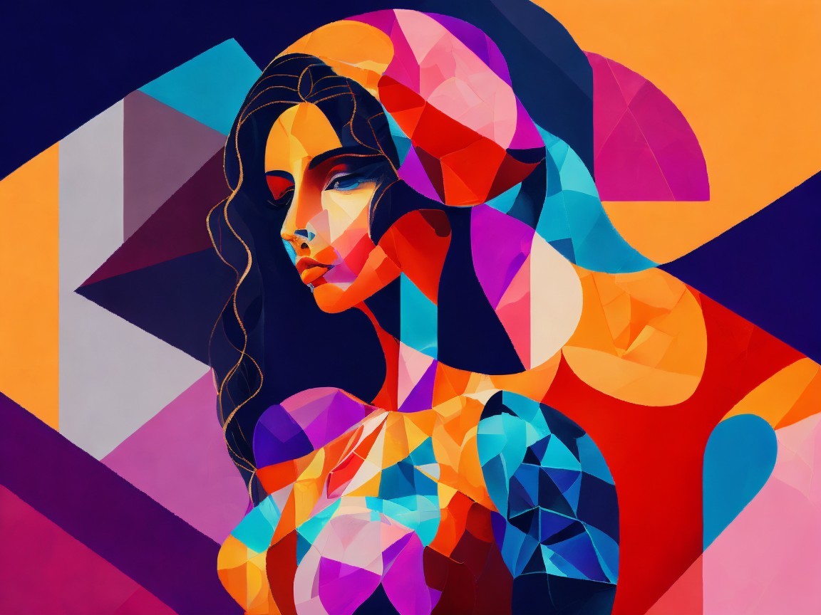 Abstract Portrait of a Woman in Vibrant Geometric Shapes