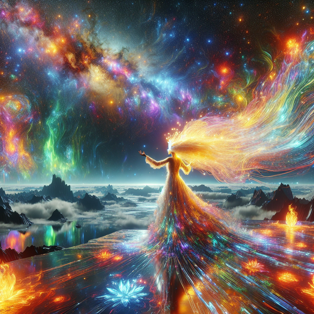 Mystical Figure in a Vibrant Cosmic Landscape