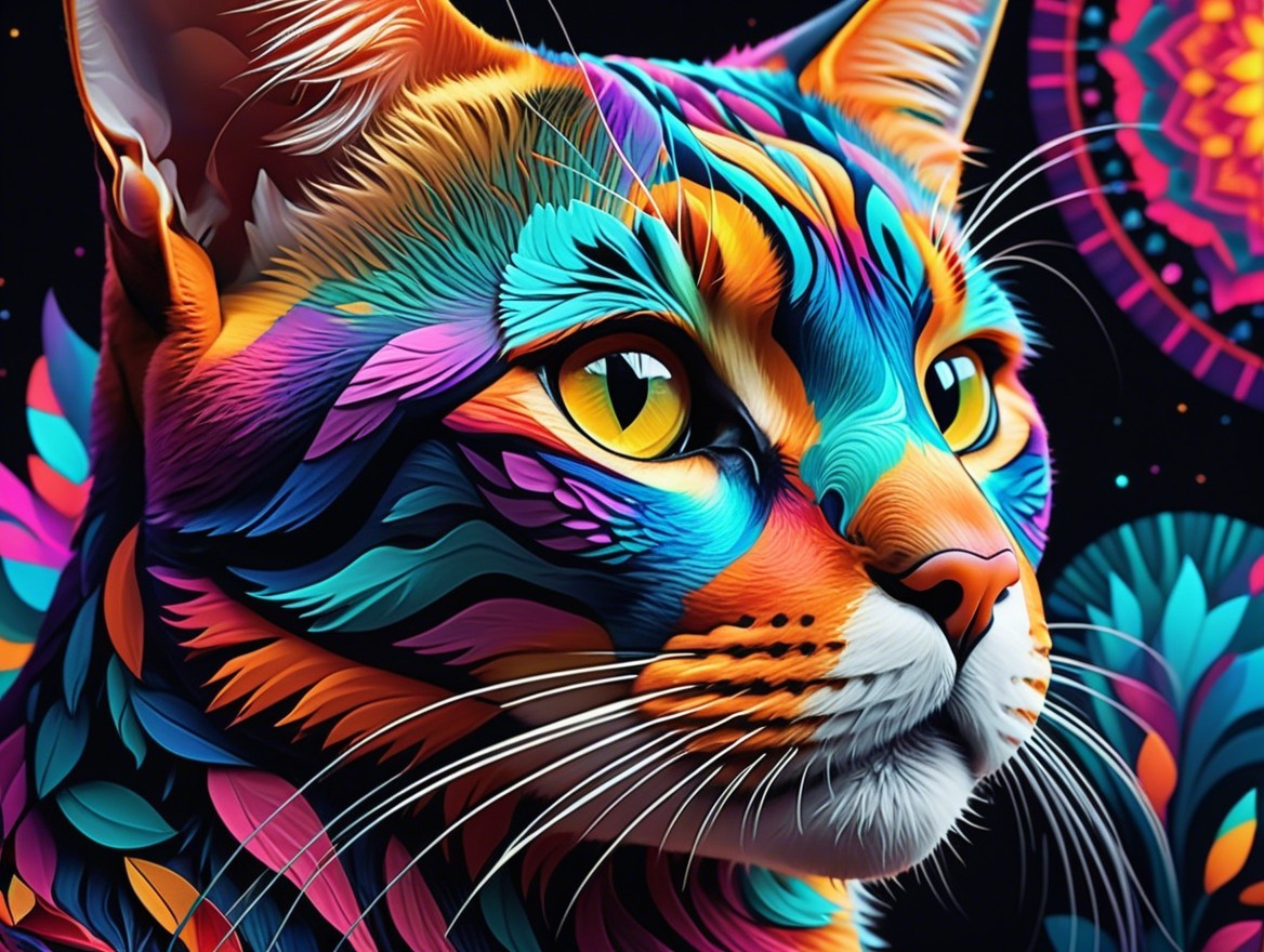 Vivid Abstract Cat Portrait with Intricate Patterns