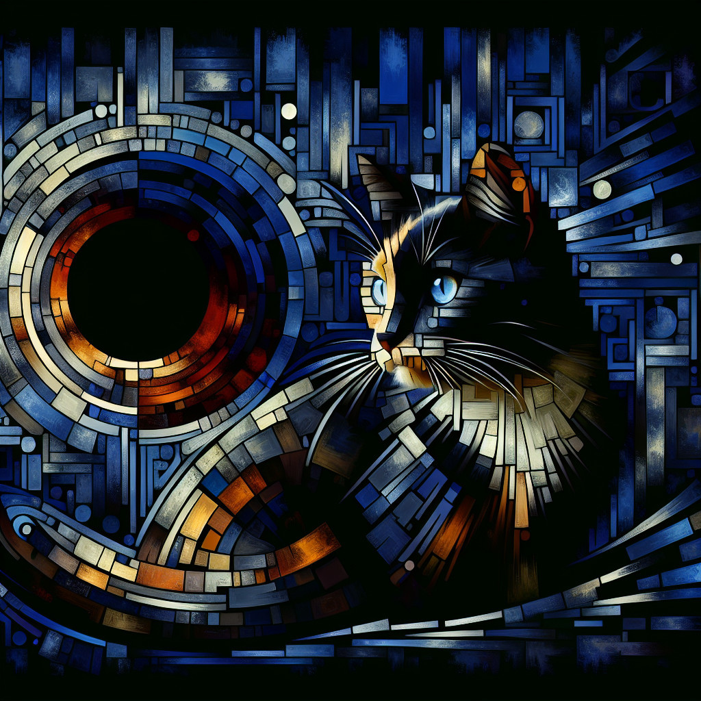 Mosaic Cat Design with Vibrant Colors and Patterns