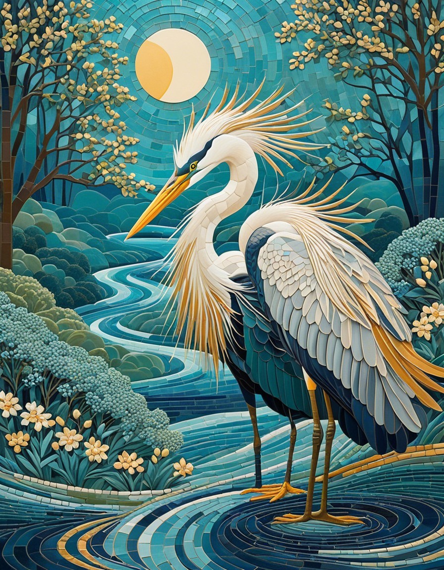 Herons by a River in Vibrant Natural Setting