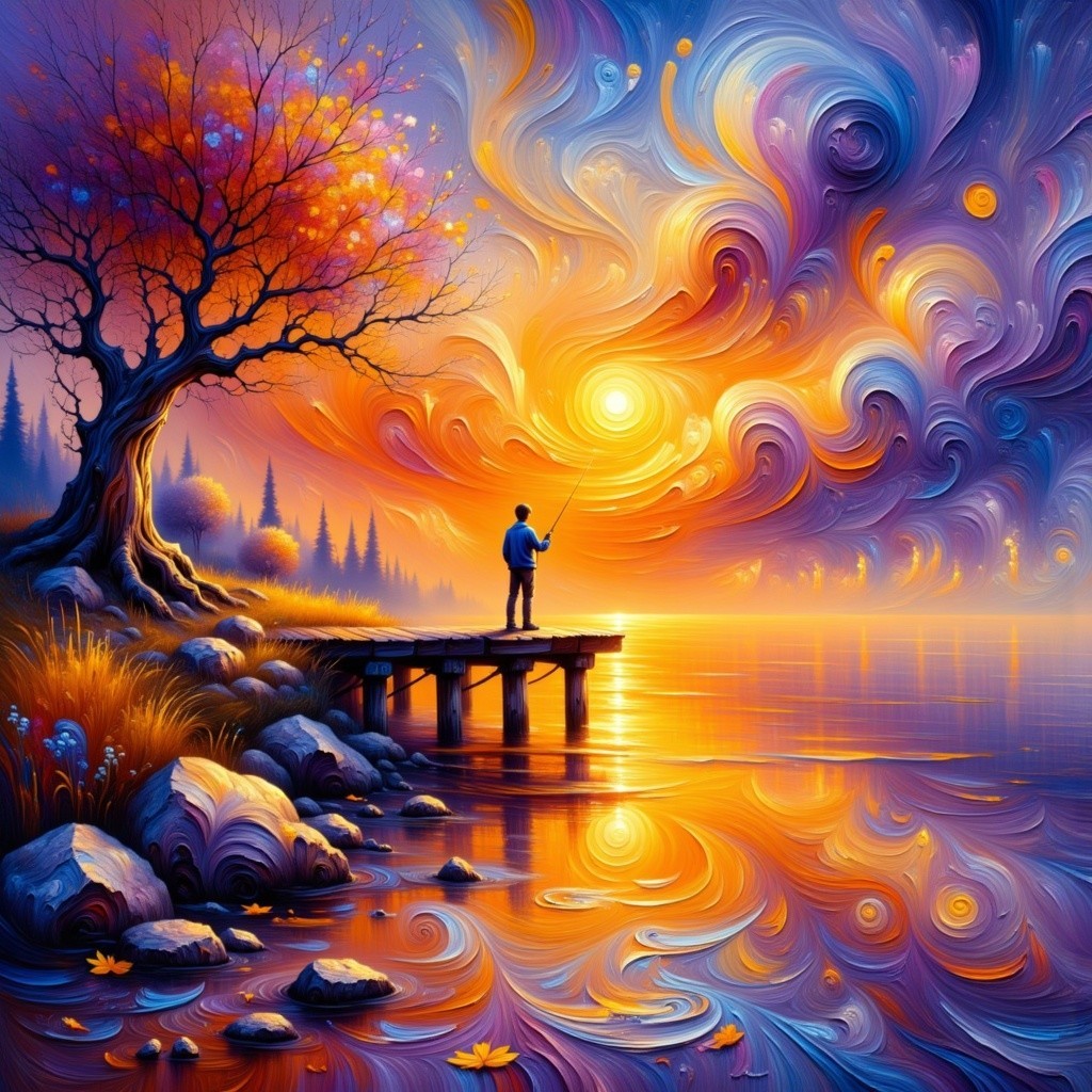 Serene Lake at Sunset with Vibrant Colors and Reflection