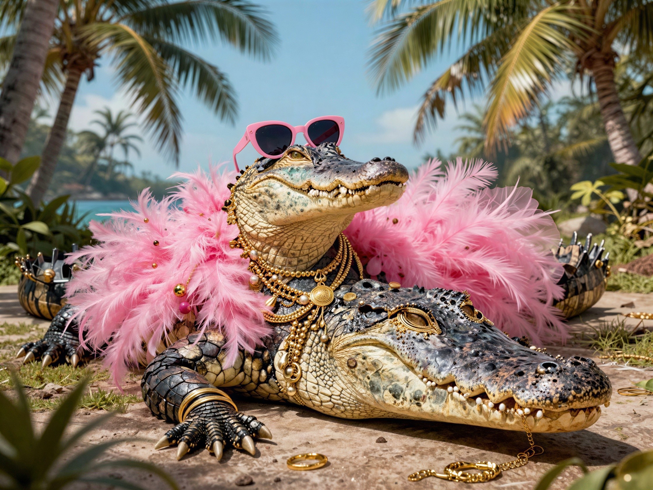 Alligators in Jewelry and Accessories Against Tropical Scene
