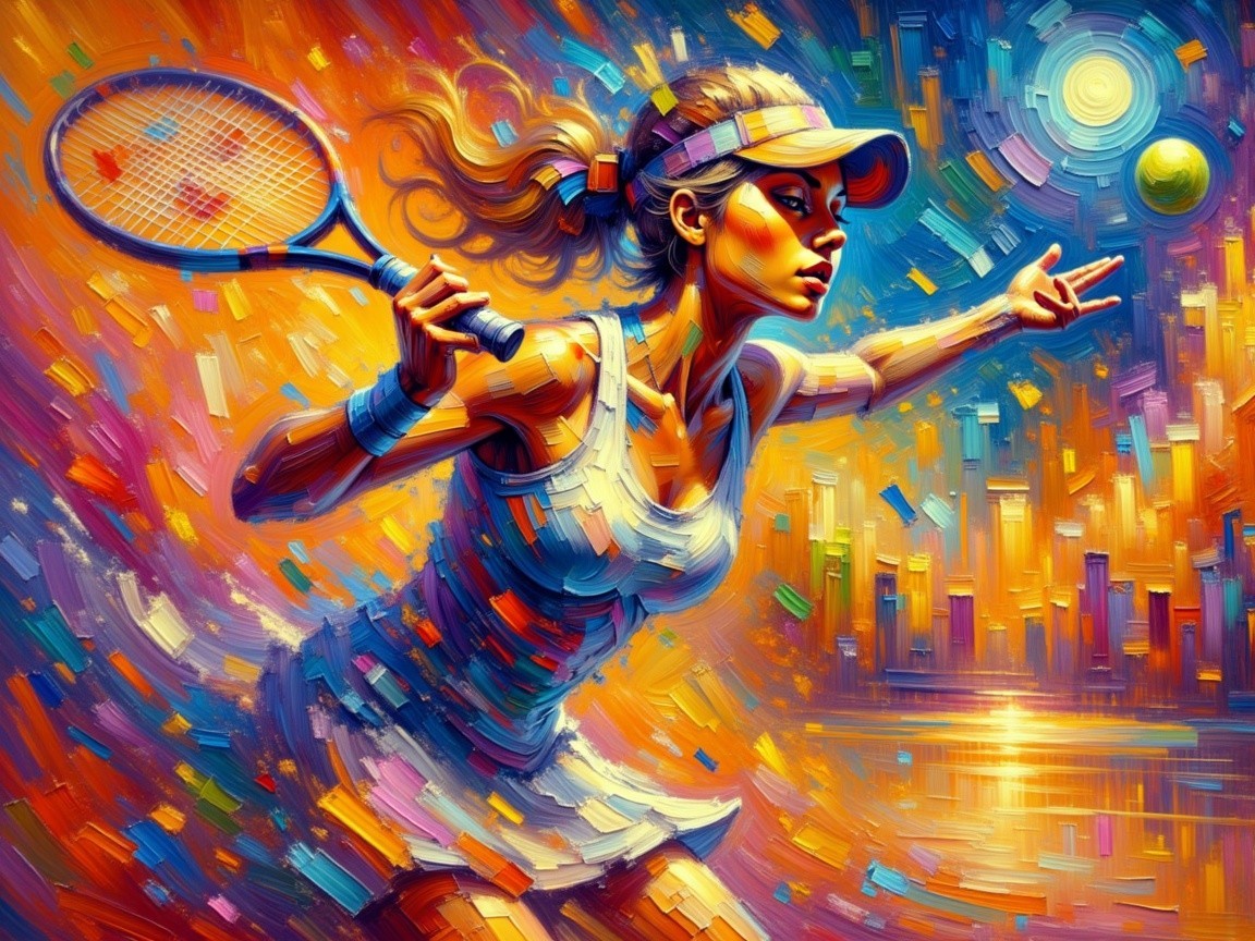 Tennis Player in Action with Abstract Colorful Background