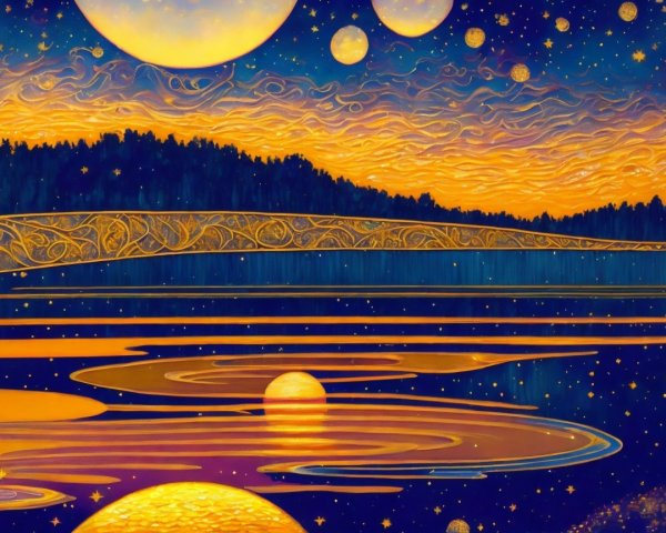 Vibrant celestial scene with planets and moons