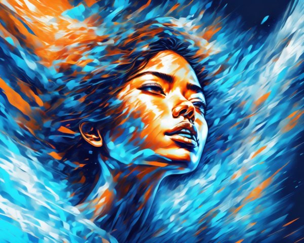 Digital artwork of a woman with vibrant colors and energy