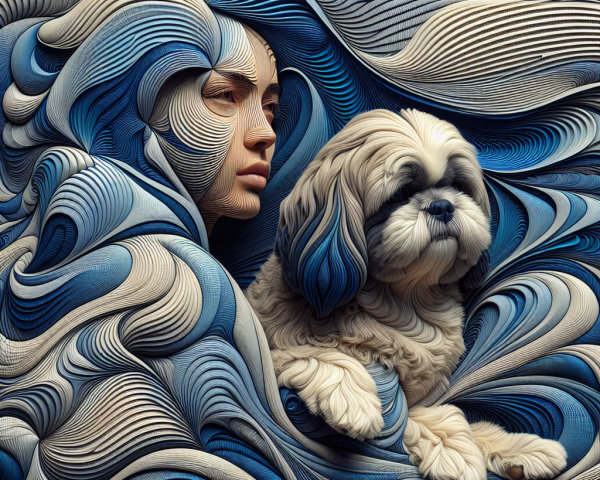 Intricate Illustration of Woman's Face and Shih Tzu Dog