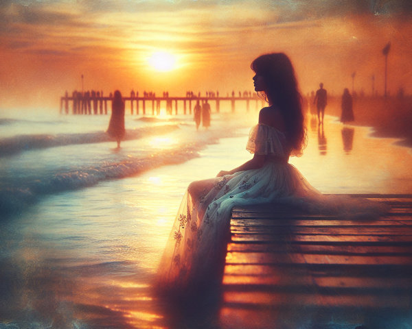 Serene Beach Sunset with Silhouetted Figure