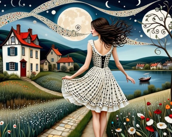 Young Woman in White Dress Overlooking Scenic Landscape