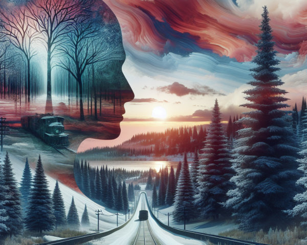 Surreal Landscape with Vibrant Nature and Train Journey