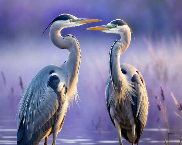 Great Blue Herons in Lavender Water Painting