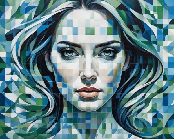 Abstract Portrait of a Woman in Geometric Shapes