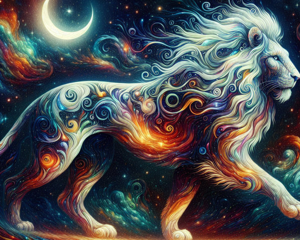 Majestic Lion Formed from Nebulae in Cosmic Setting