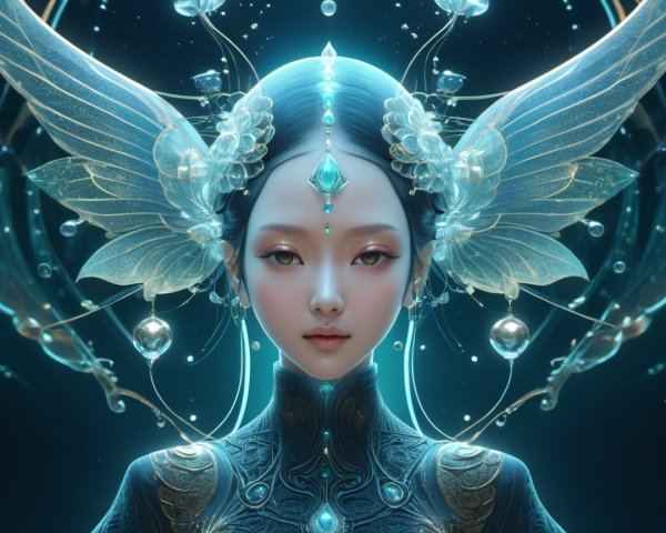 Portrait of a young woman with butterfly wings and aura