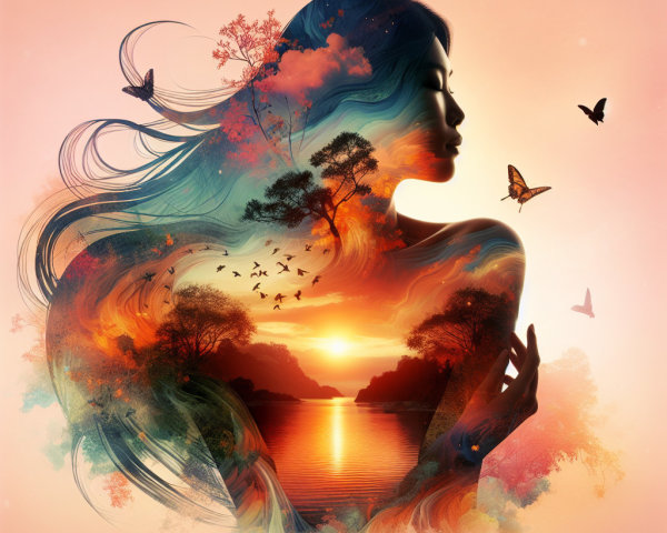 Silhouette of a woman amidst vibrant nature colors