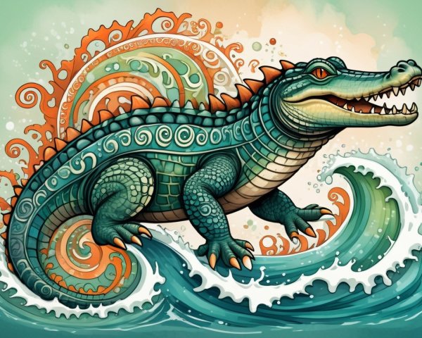 Vibrant Illustration of a Crocodile-like Creature