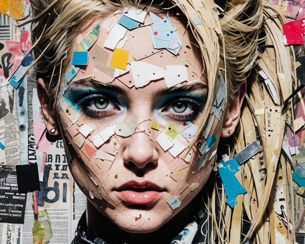 Portrait of a Young Woman with Mixed-Media Aesthetic