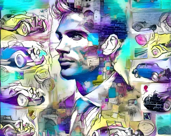 Abstract Man in Suit with Vintage Cars and Graffiti