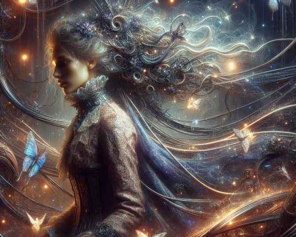 Ethereal Woman with Butterflies in Dreamy Background