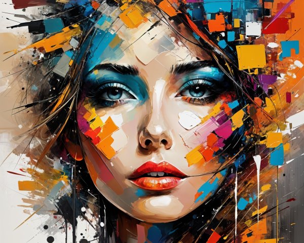 Portrait of a woman with abstract colorful backdrop