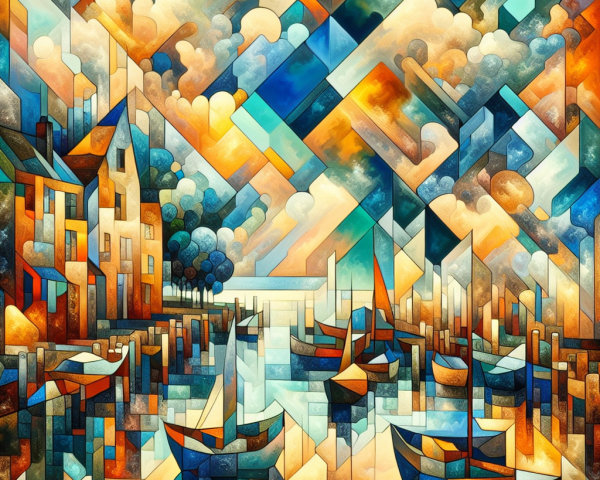 Abstract Landscape with Vibrant Waterfront Scene
