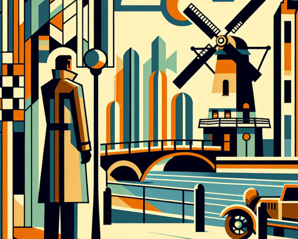 Abstract Cityscape with Geometric Shapes and Nostalgia
