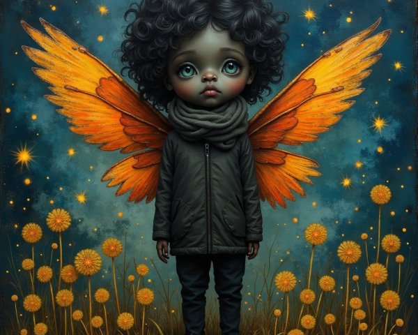 Whimsical Child in Vibrant Field with Butterfly Wings